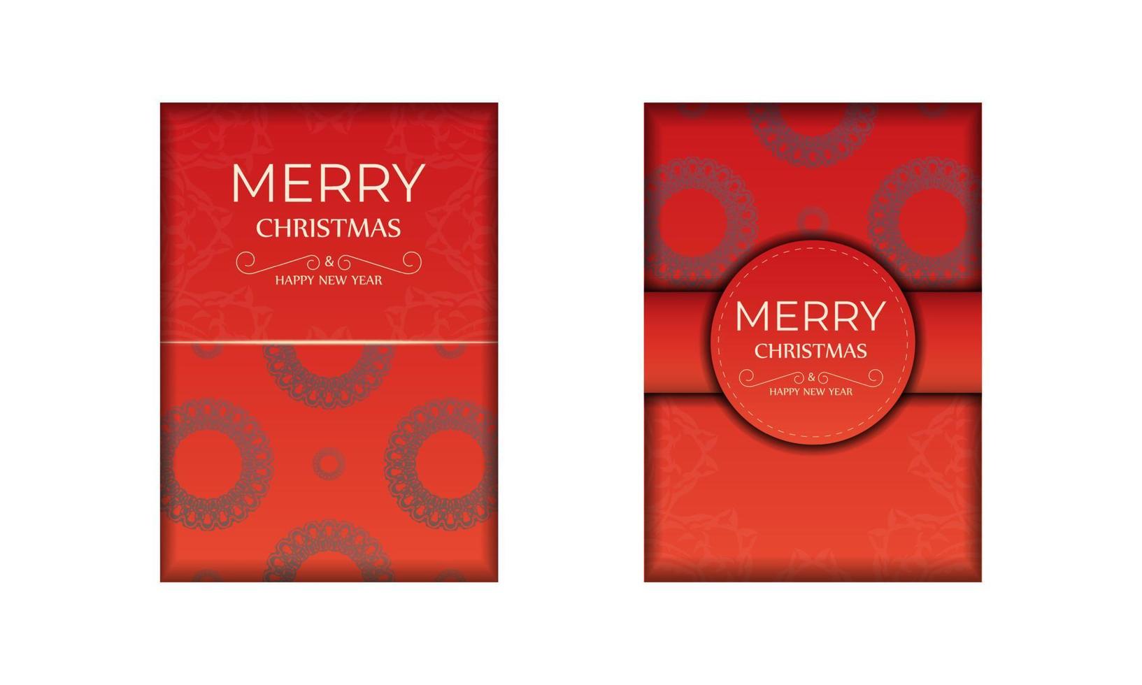 folleto de vacaciones de feliz navidad de color rojo con adorno burdeos vintage vector