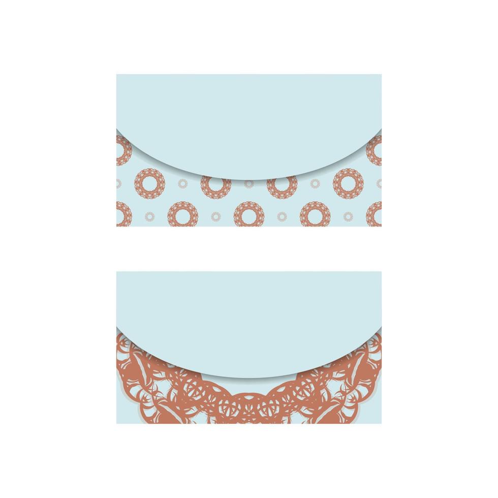 Business card in aquamarine color with mandala coral pattern for your contacts. vector