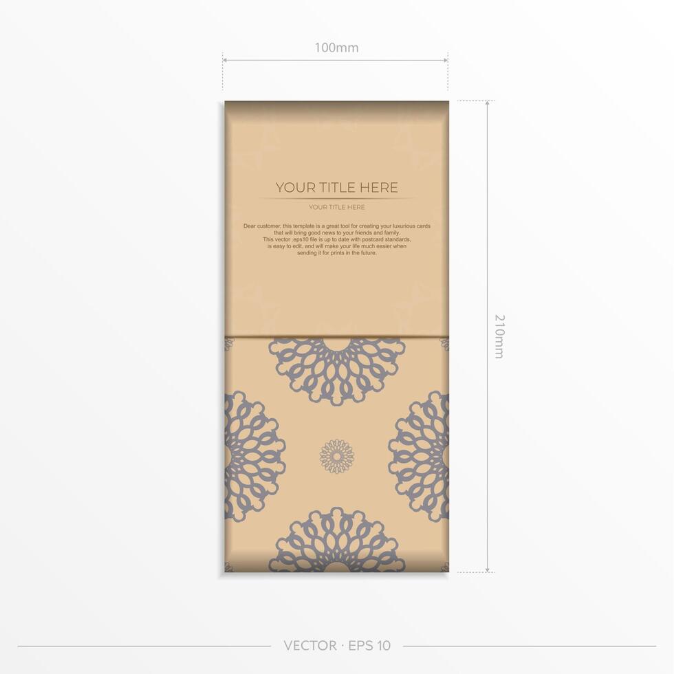 Beige color card design with mandala patterns. Vector invitation card with place for your text and abstract ornament.