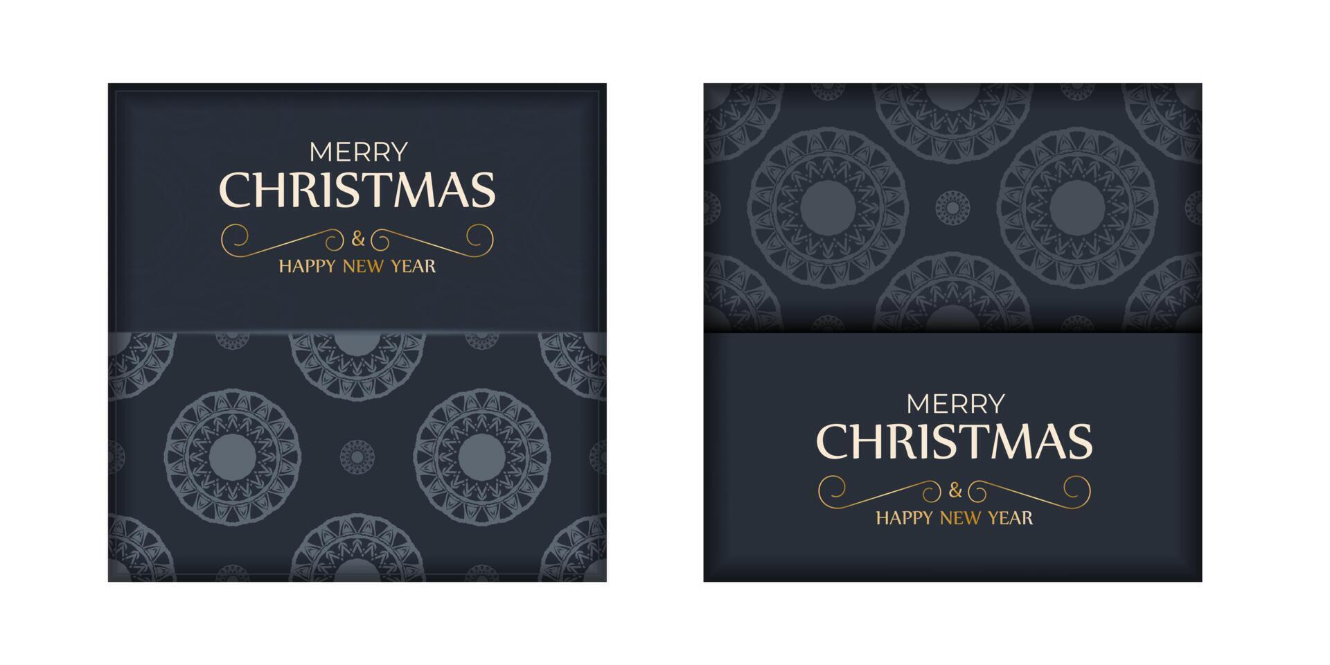 Dark blue Happy New Year greeting card template with abstract blue pattern vector