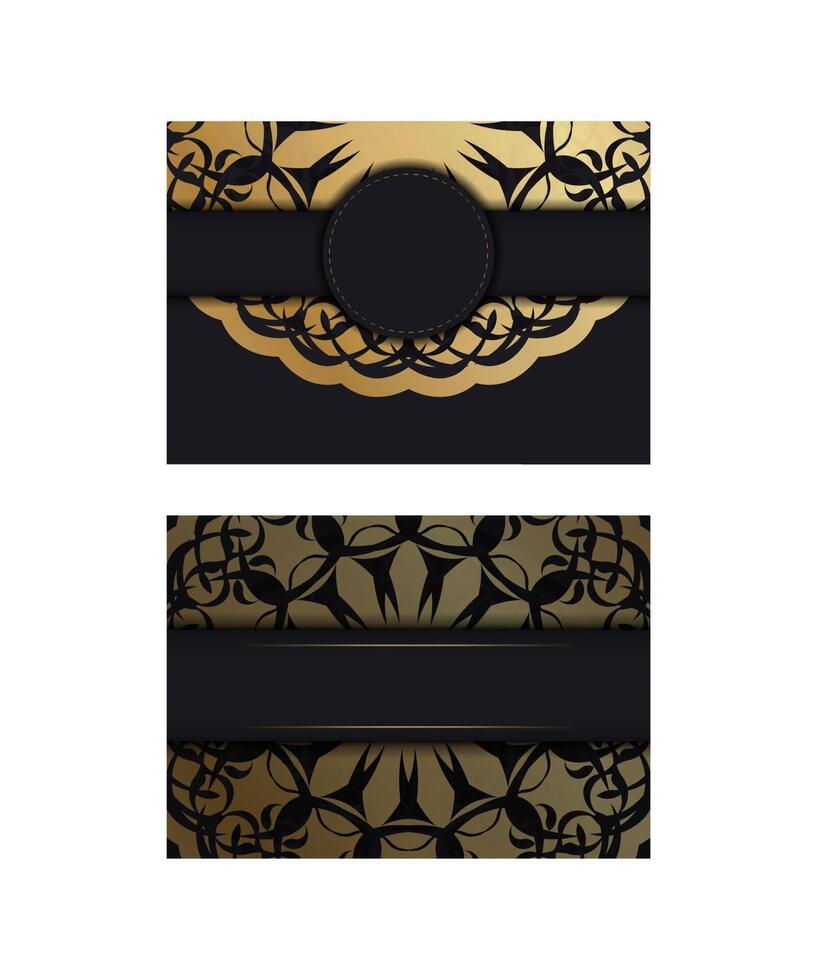 Black postcard with luxurious gold ornaments for your congratulations. vector