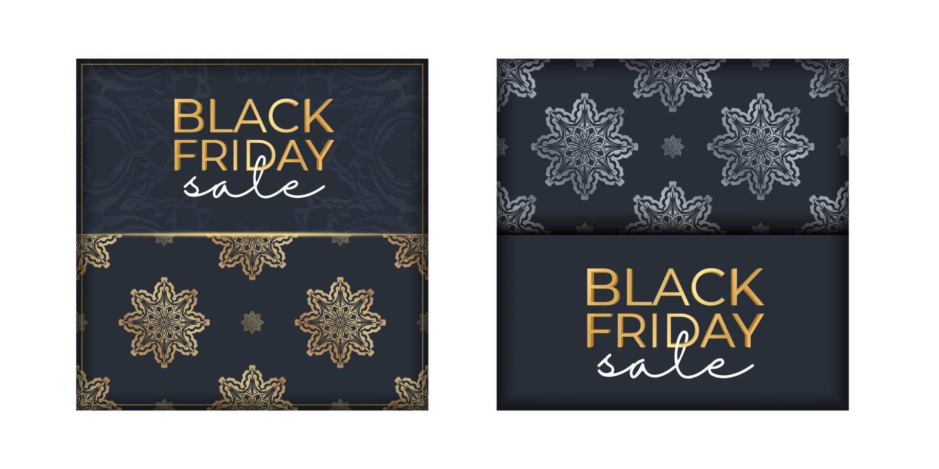 Dark blue black friday sale advertisement template with abstract gold pattern vector