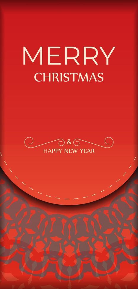Red Color Happy New Year Holiday Flyer with Winter Burgundy Ornament vector