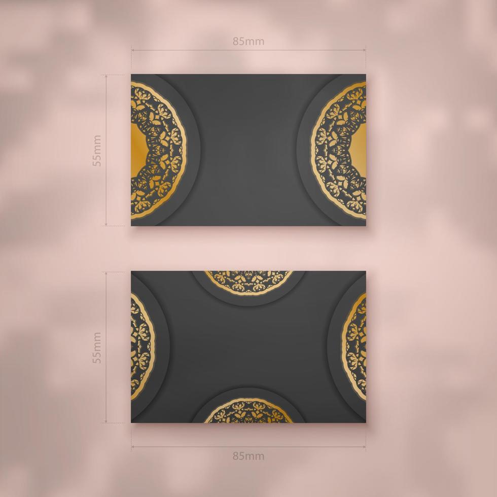 Business card template in black with Greek gold ornaments for your business. vector