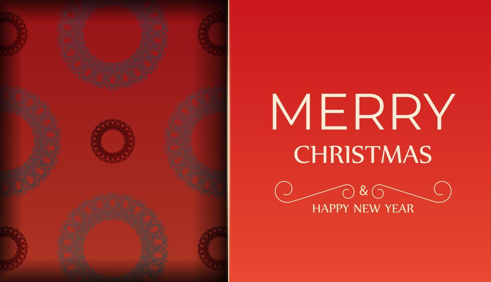 Festive Brochure Merry Christmas and Happy New Year Red color with abstract burgundy ornament vector