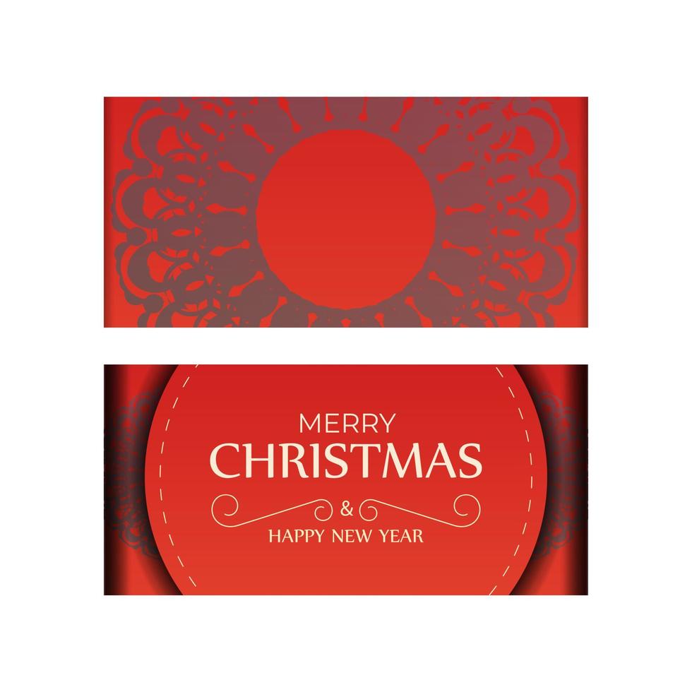 tarjeta navideña feliz año nuevo color rojo con patrón burdeos vintage vector