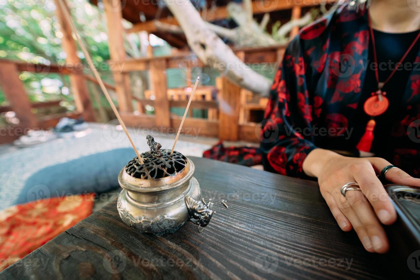 Close up of Asian Buddhist Incense Sticks photo