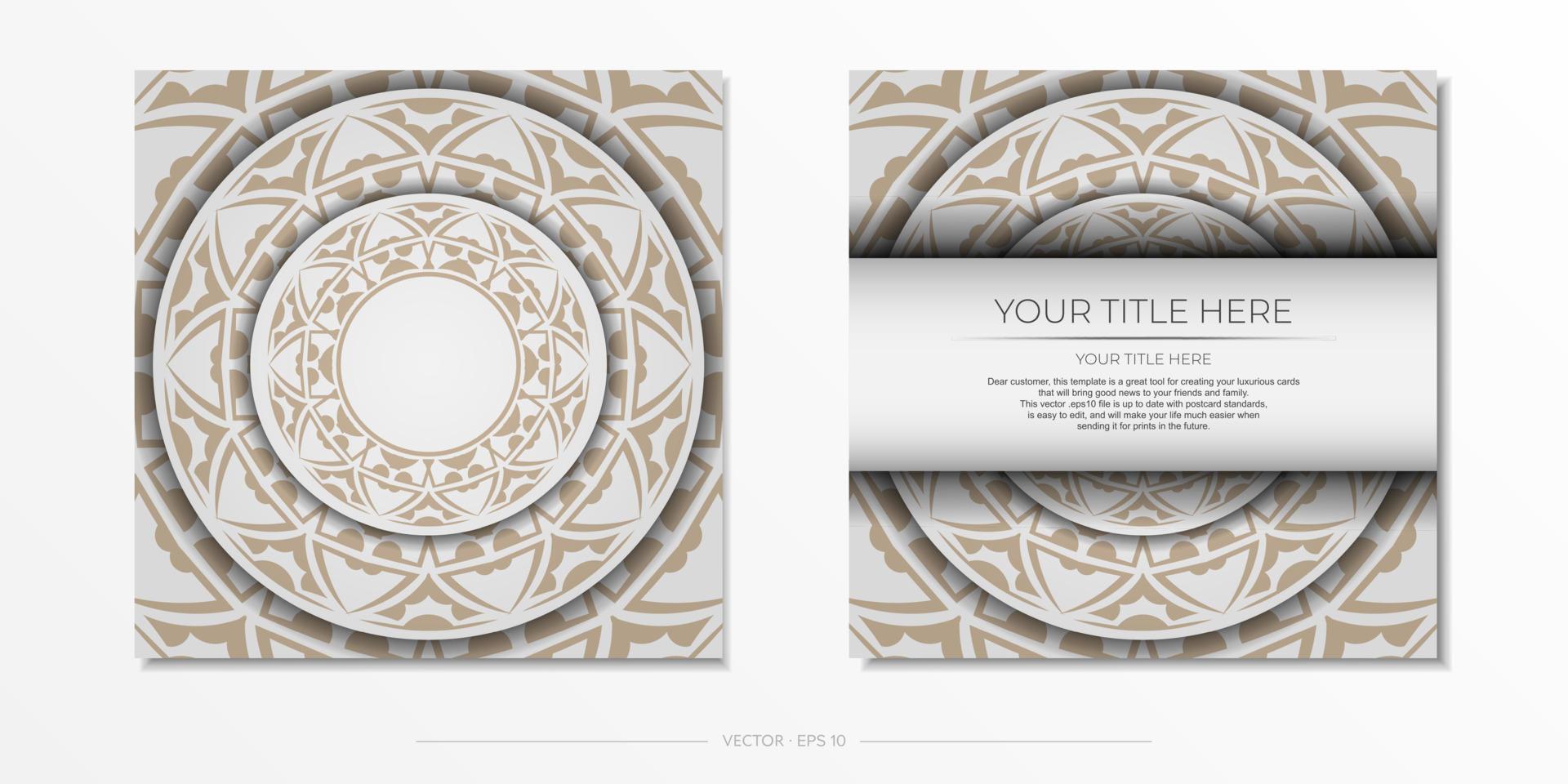 lujoso diseño de una postal en color blanco con un adorno. diseño de tarjetas de invitación con espacio para su texto y patrones abstractos. vector