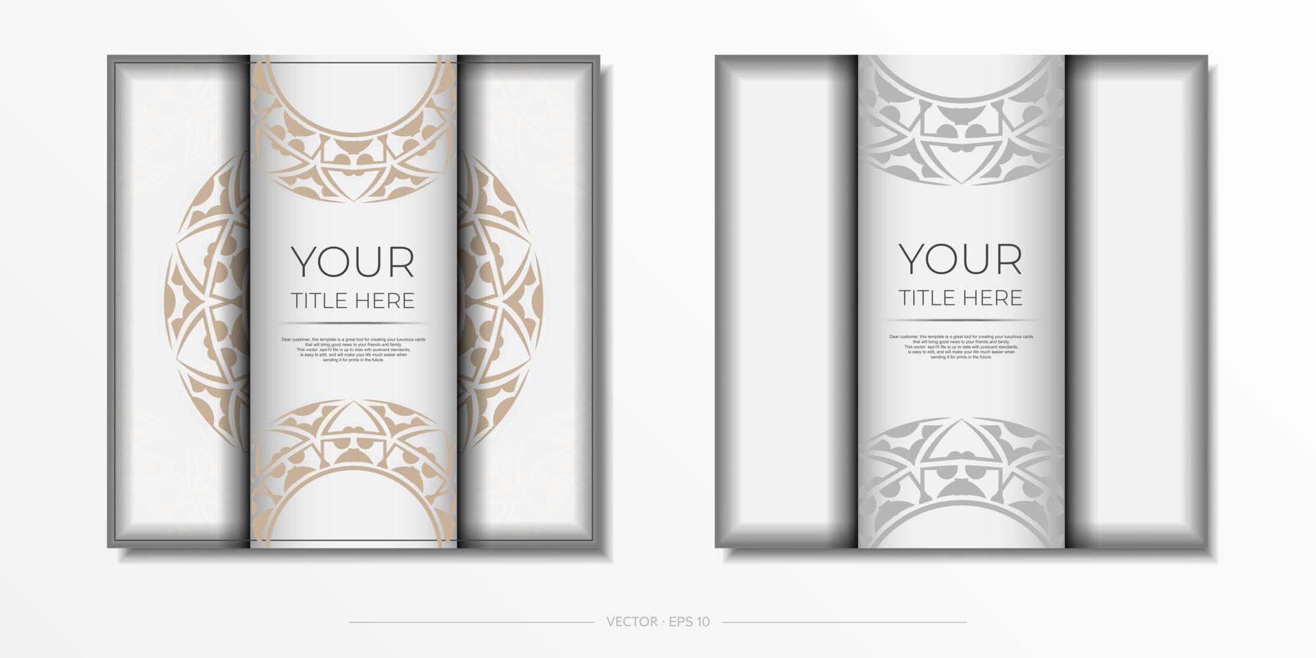 Vector Preparing invitation card with place for your text and abstract patterns. Luxurious Template for print design postcards White colors with patterns.