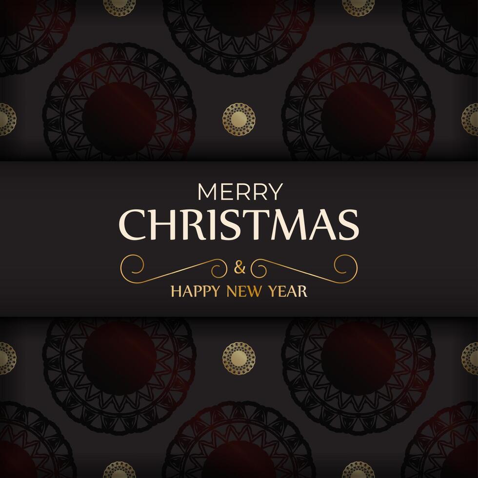 Greeting card Happy New Year and Merry Christmas in black color with winter pattern. vector