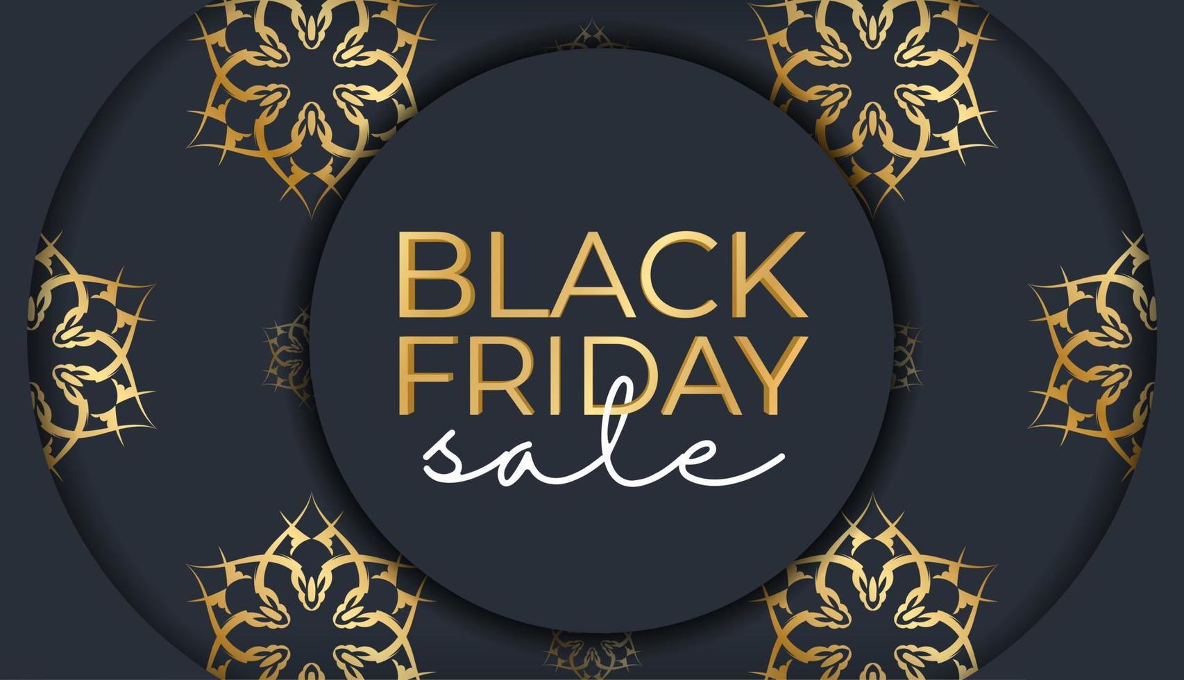 Dark blue color black friday poster with abstract gold pattern vector