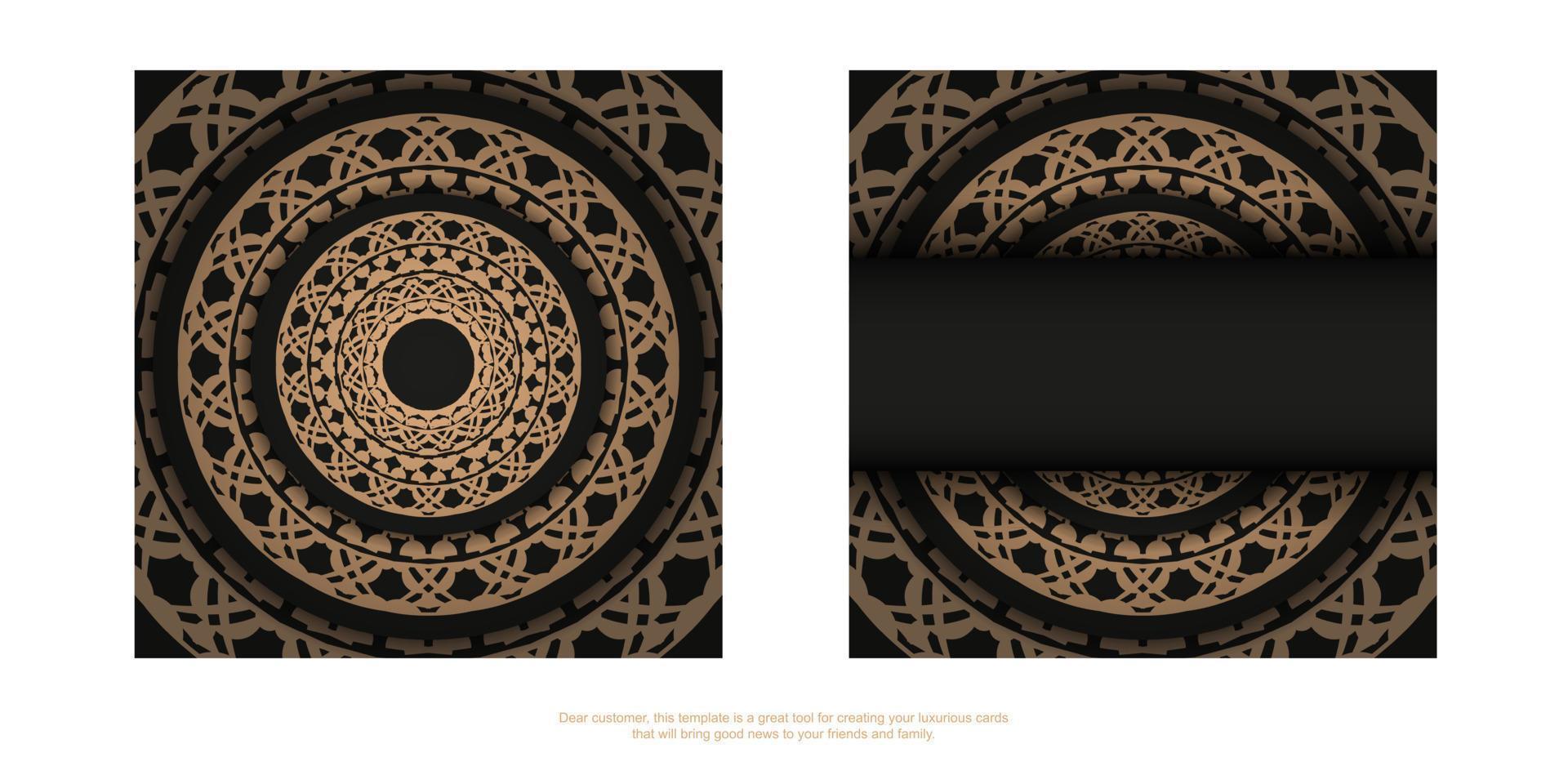 Black postcard with brown vintage pattern vector