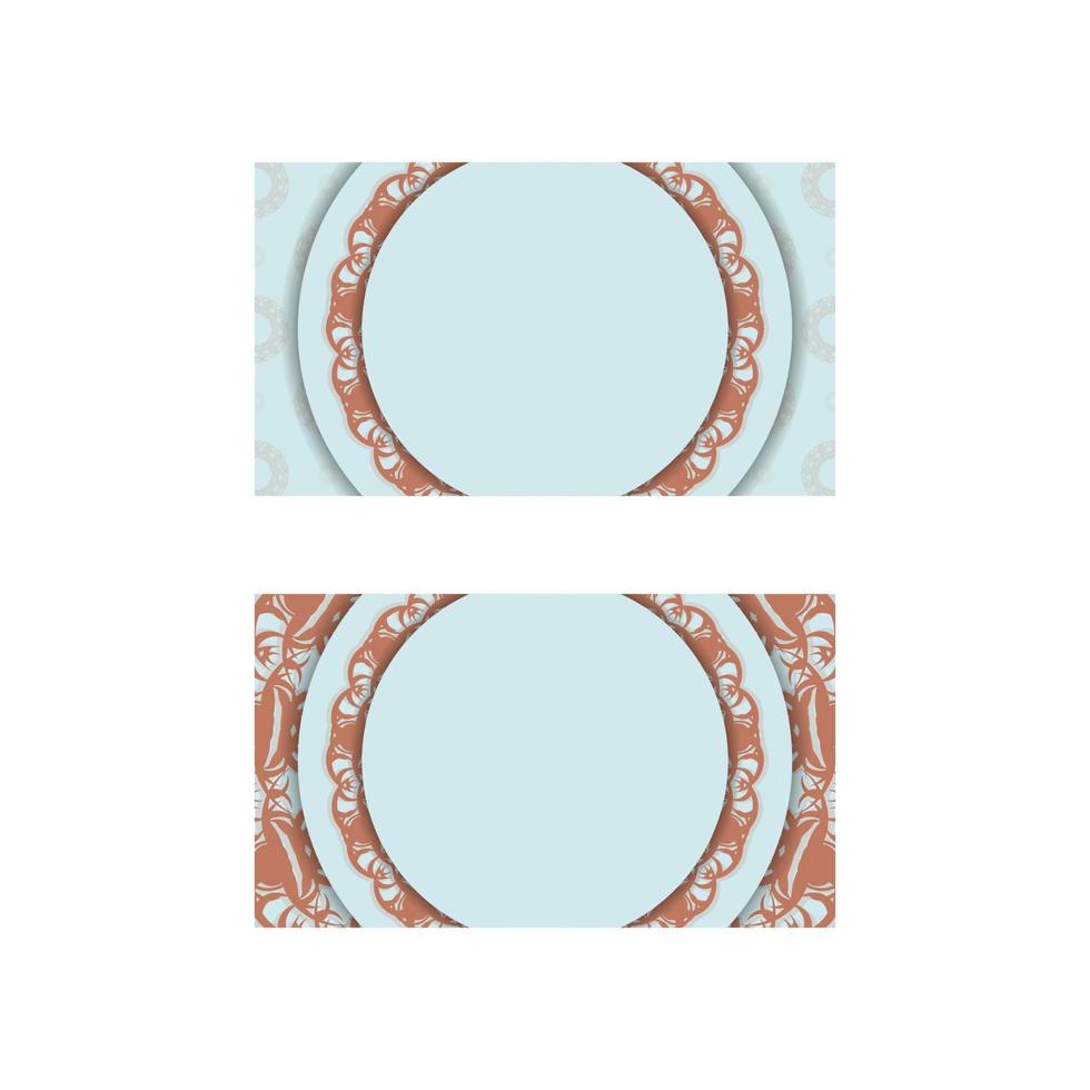 Business card in aquamarine color with vintage coral ornament for your brand. vector