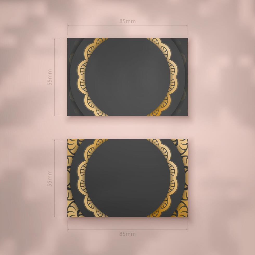 Business card template in black with luxurious gold ornaments for your business. vector