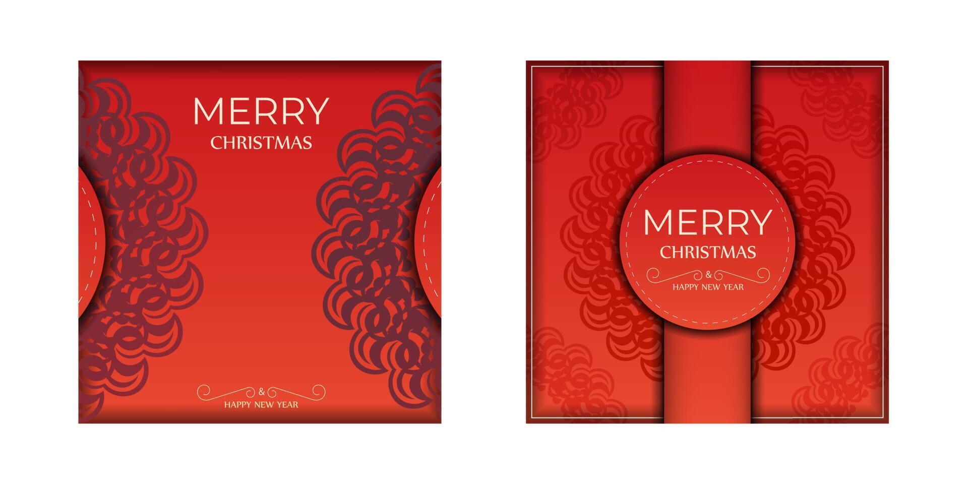 Merry Christmas and Happy New Year Red Color Flyer Template with Abstract Burgundy Ornament vector