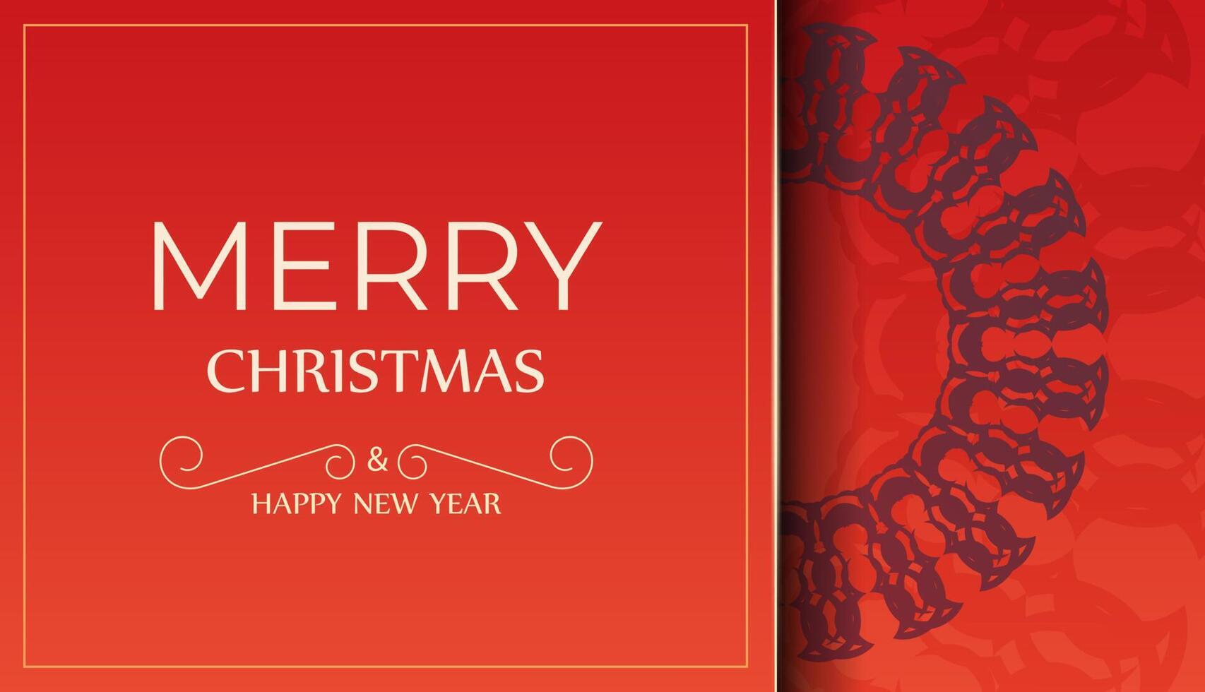 Merry Christmas and Happy New Year Red Color Greeting Flyer Template with Luxurious Burgundy Ornament vector
