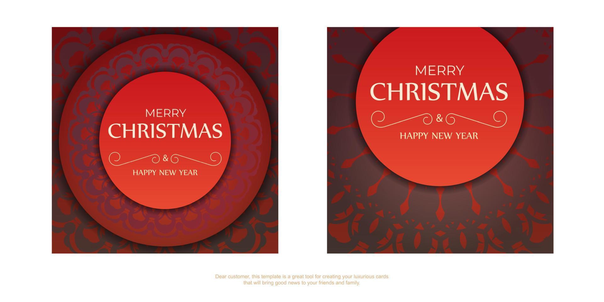 Red Color Happy New Year Brochure with Vintage Burgundy Ornament vector
