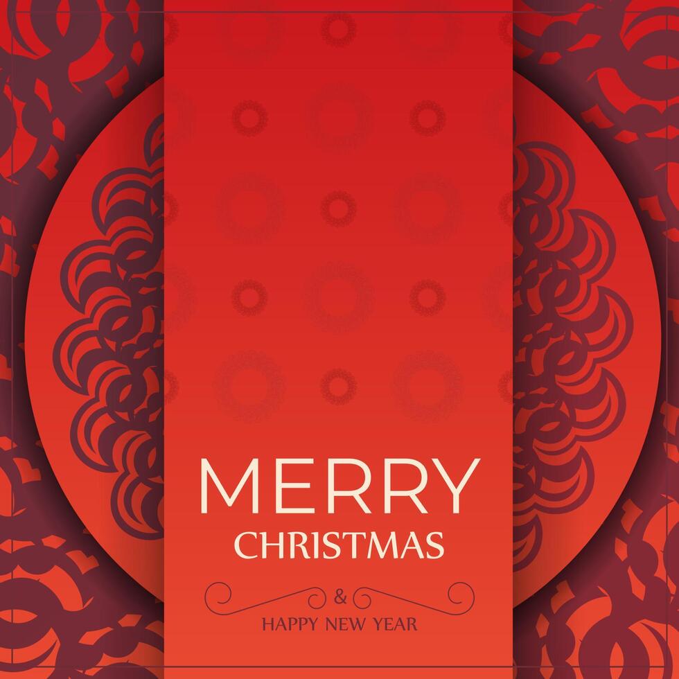 Happy New Year Greeting Card Template Red Color Vintage Burgundy Pattern vector
