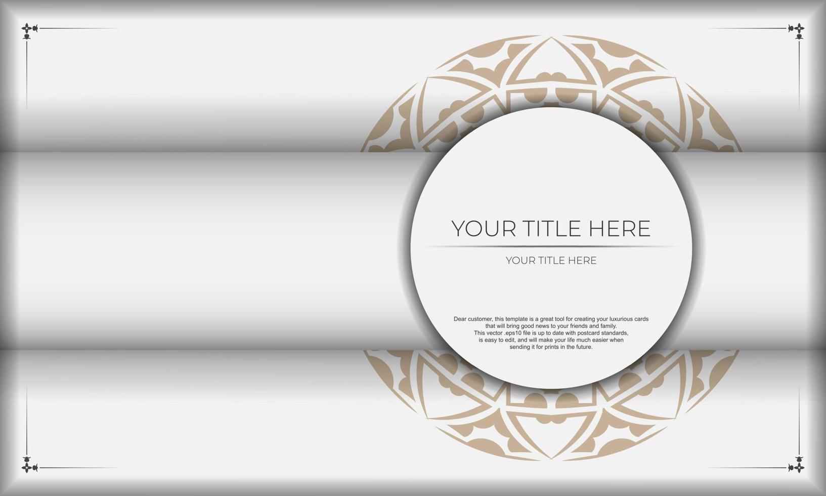 Postcard design with Greek patterns. White banner with ornaments and place for your text and logo. vector