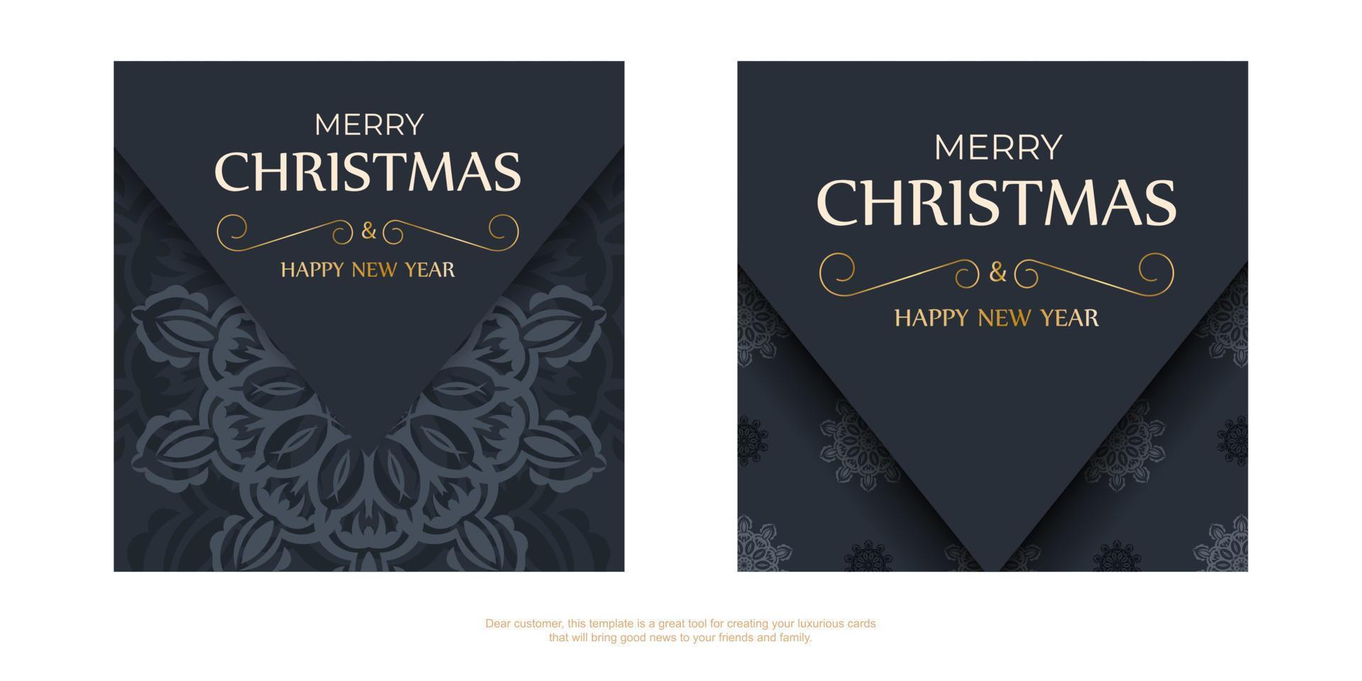 Dark blue happy new year flyer with luxury blue pattern vector