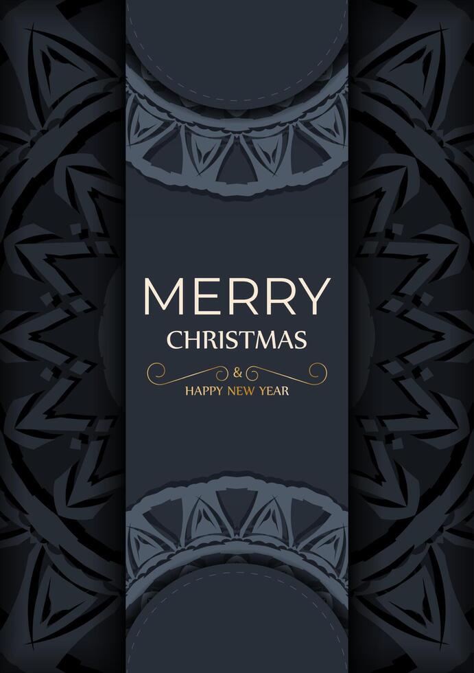 Dark blue Happy New Year greeting card template with luxury blue ornaments vector