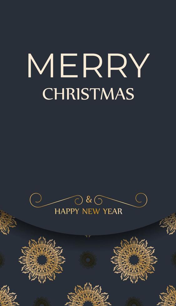 Flyer merry christmas and happy new year dark blue color with winter gold ornament vector