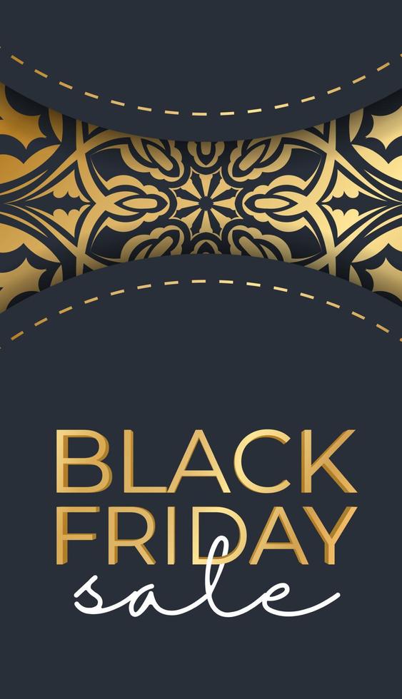 Black Friday advertisement template in dark blue color with round gold ornament vector