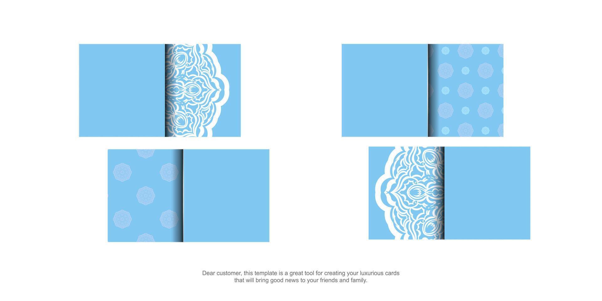 A blue business card with a luxurious white ornament for your contacts. vector