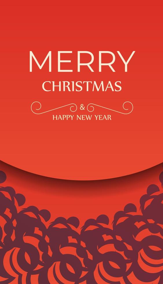 Merry christmas and happy new year red color flyer template with luxury burgundy ornament vector