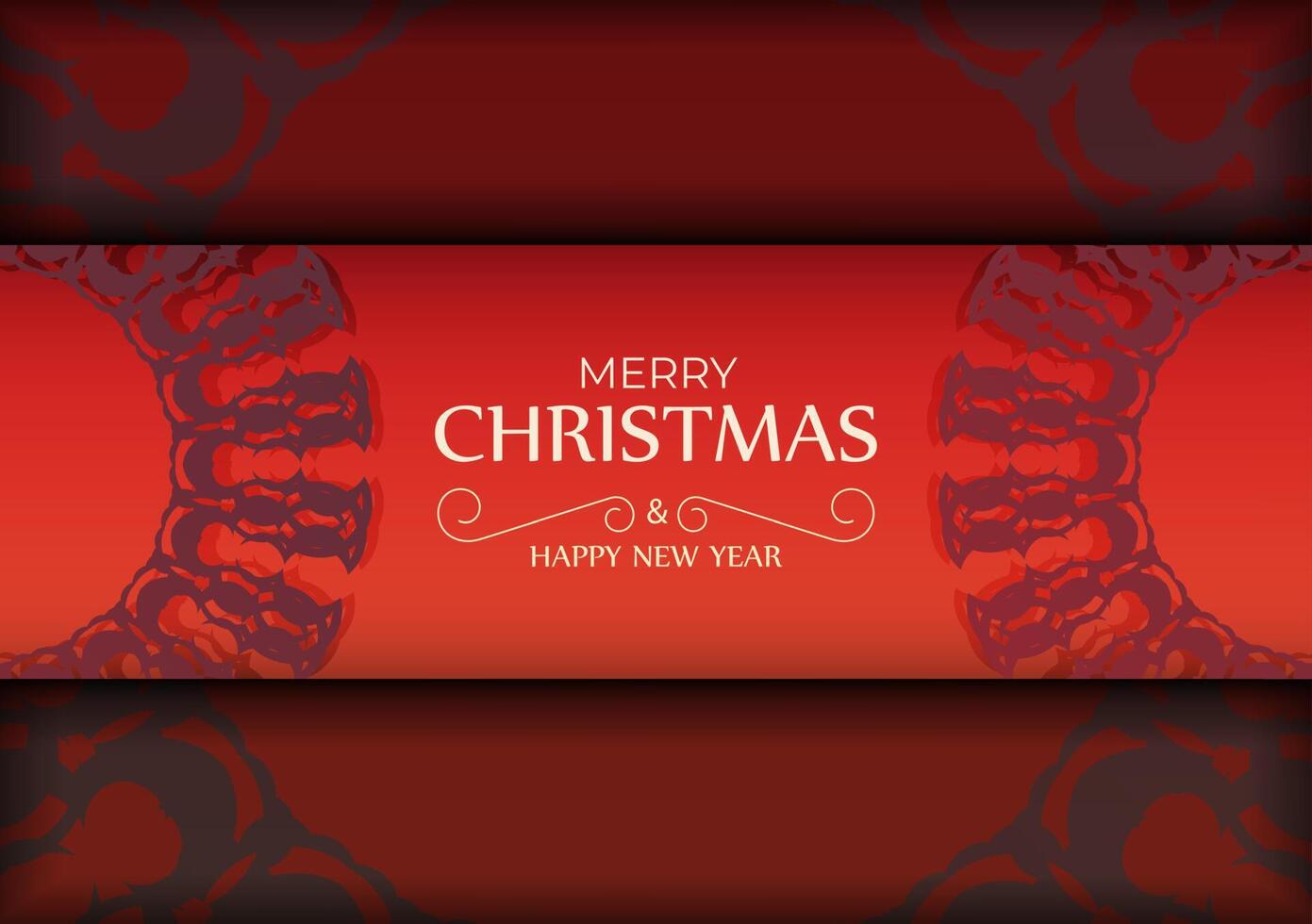 Greeting card Merry Christmas and Happy New Year Red color with abstract burgundy pattern vector