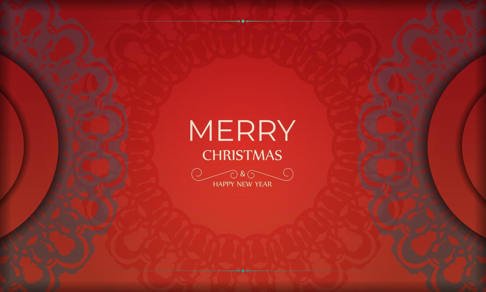 Greeting Card Template Merry Christmas Red with Vintage Burgundy Pattern vector