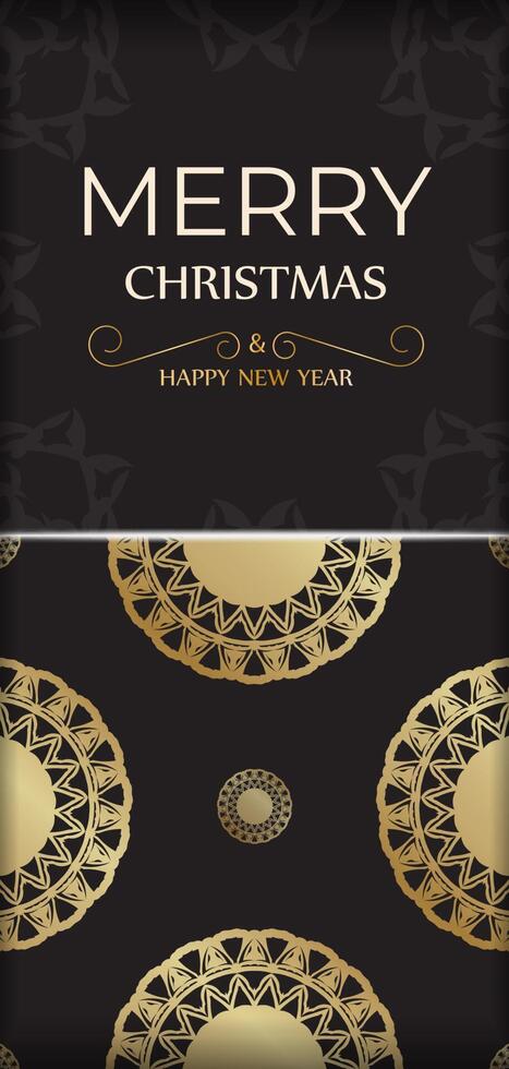 Greeting card Happy New Year and Merry Christmas in black color with