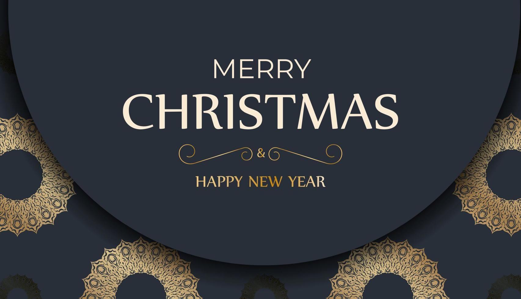 Template Greeting card Merry Christmas in dark blue color with luxury gold ornaments vector