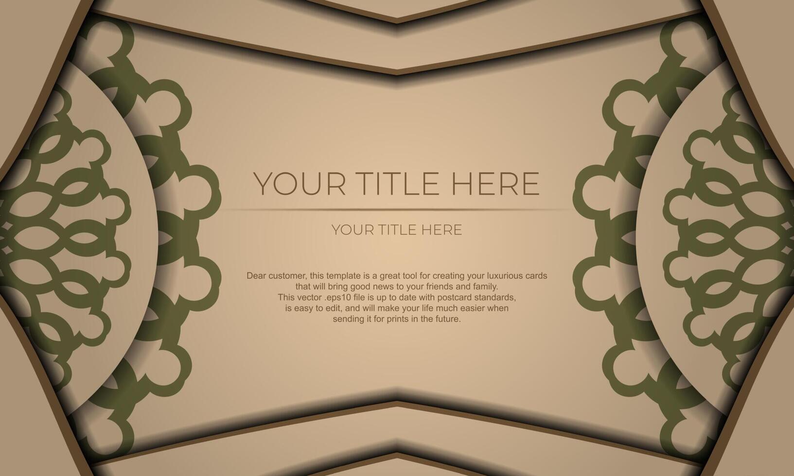 Template for postcard print design with Greek patterns. Beige vector banner with luxury ornaments and place for your text and logo.