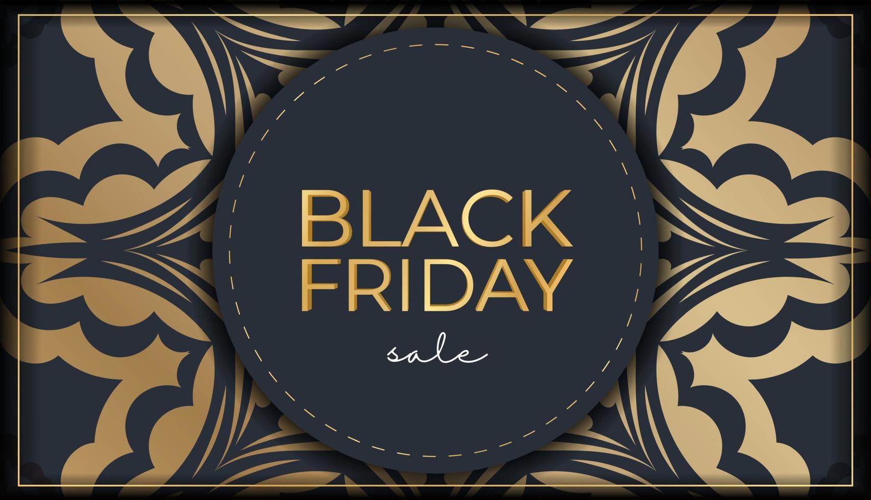 Advertising template for black friday dark blue color with geometric gold pattern vector