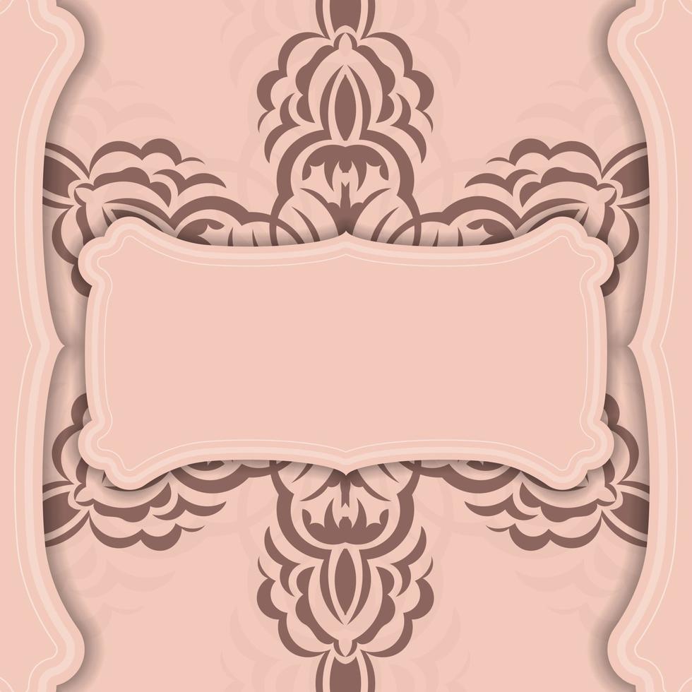 Pink postcard with vintage ornament for your congratulations. vector