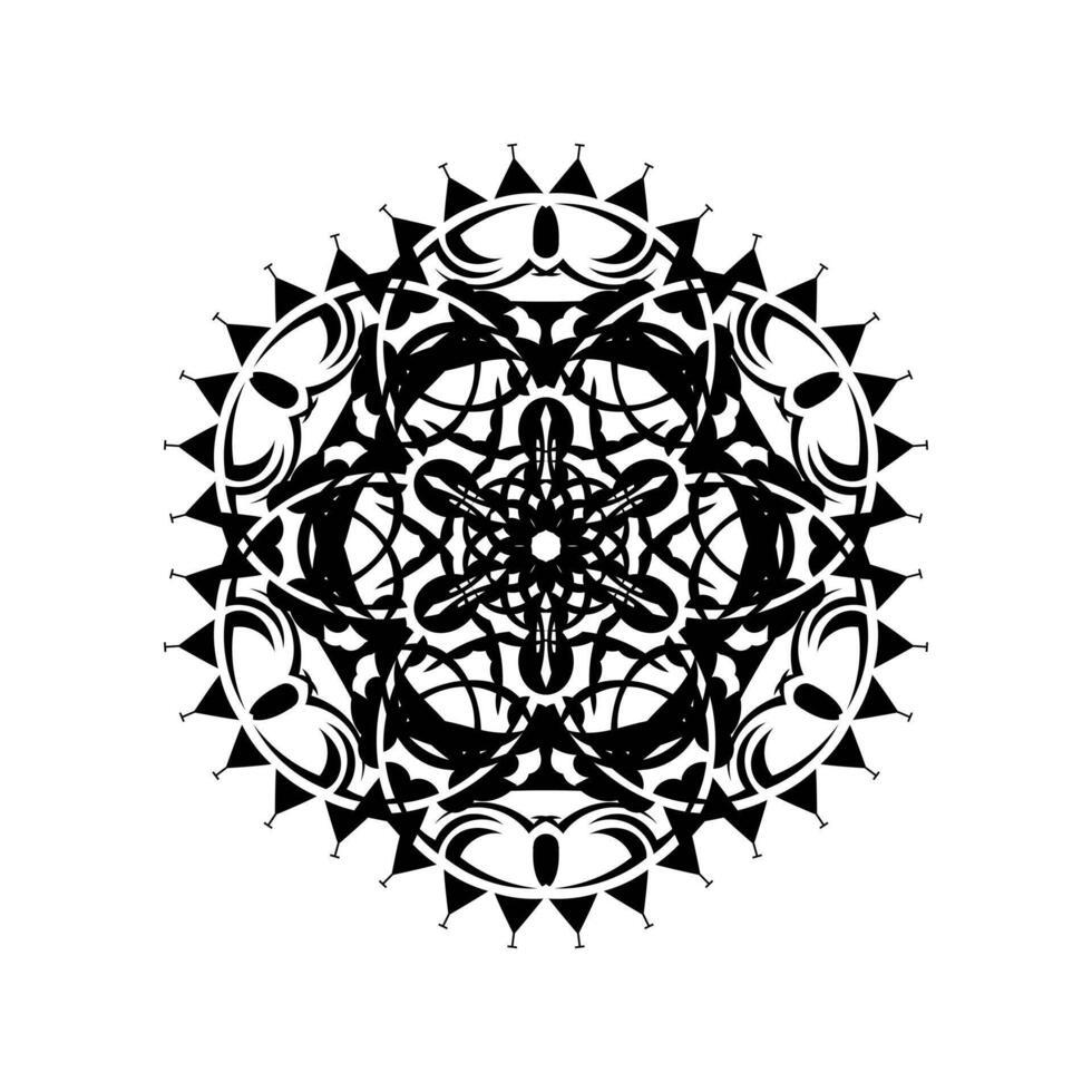 Round mandala. Black and white oriental pattern. Ethnic motif. Coloring. Tattoo template, henna ornament. Psychedelic . vector