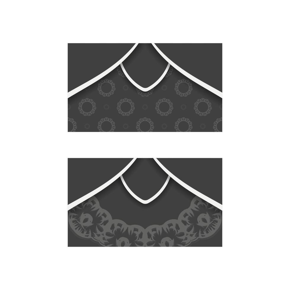 Black business card with abstract white ornament for your contacts. vector