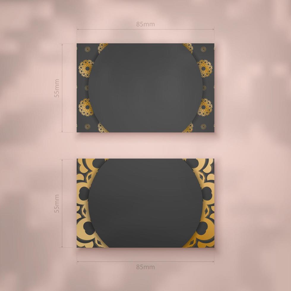 Business card template in black with abstract gold pattern for your personality. vector