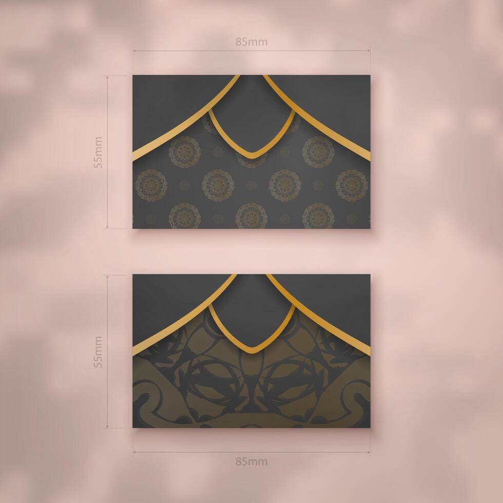 Presentable business card in black with vintage gold ornaments for your contacts. vector