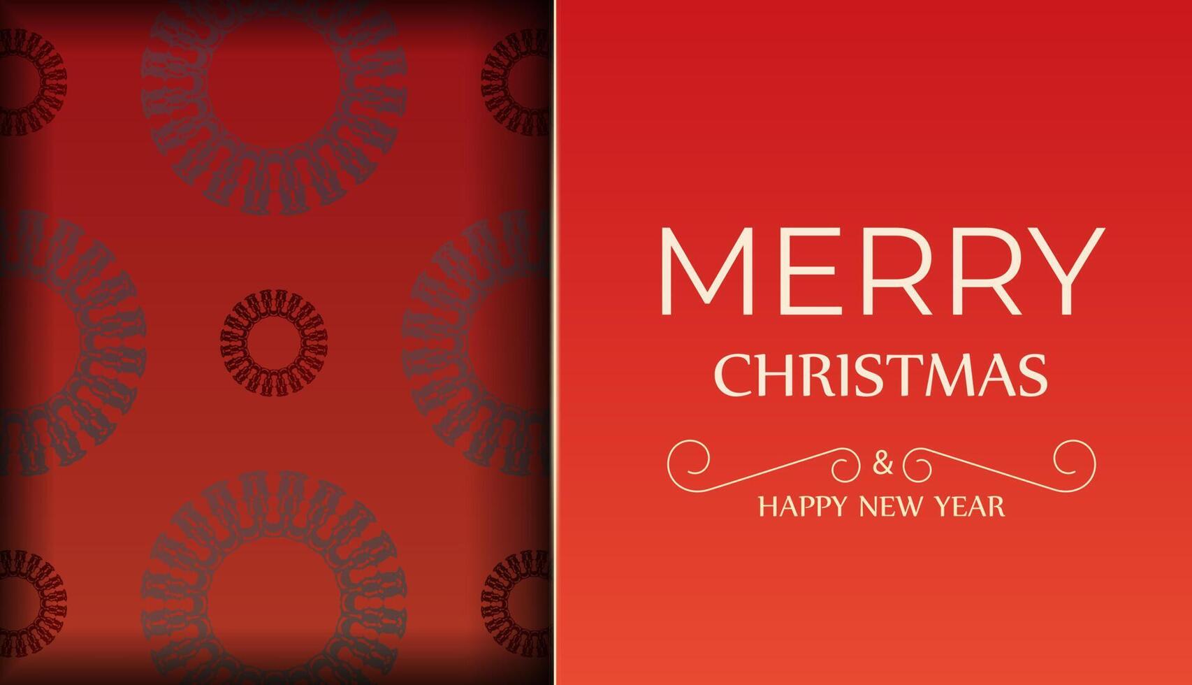 Template Greeting Brochure Happy New Year Red Color with Abstract Burgundy Ornament vector
