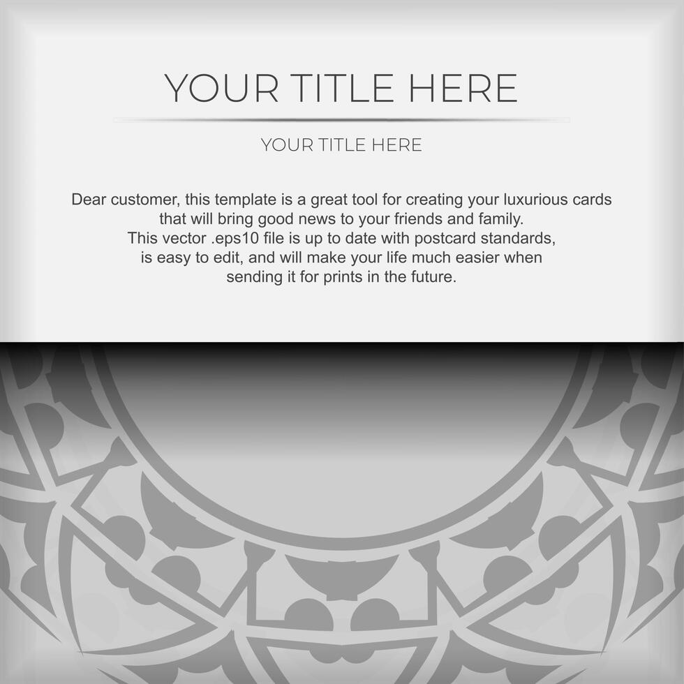 Luxurious Template for print design postcards White colors with patterns. Preparing an invitation with a place for your text and abstract ornament. vector