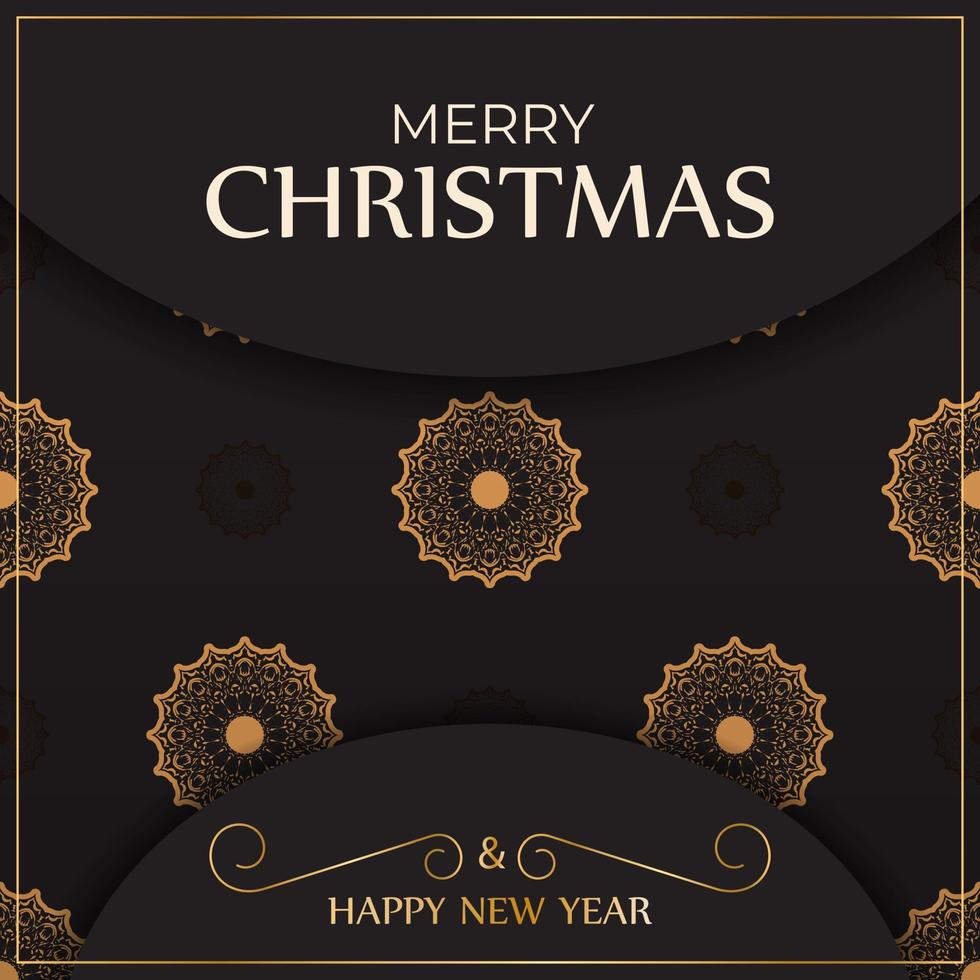 Greeting card Merry Christmas and Happy New Year in black color with winter ornament. vector