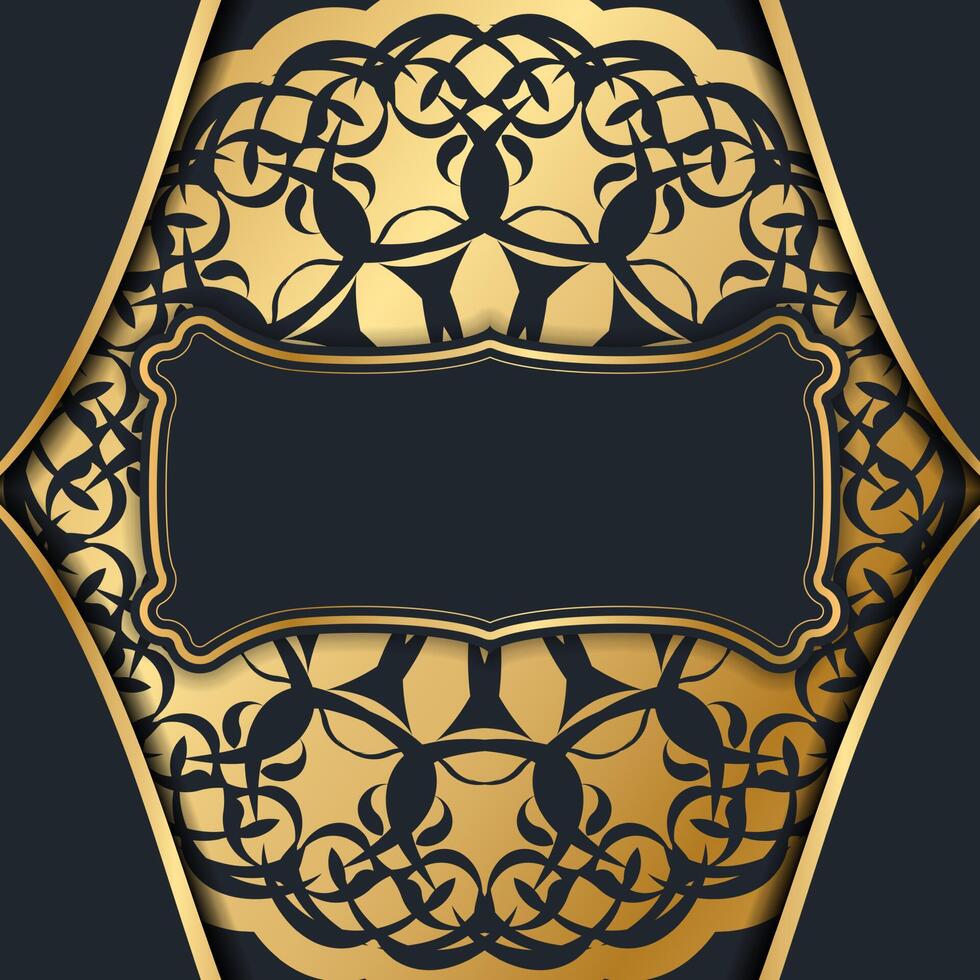 Black postcard with greek brown ornament for your design. vector