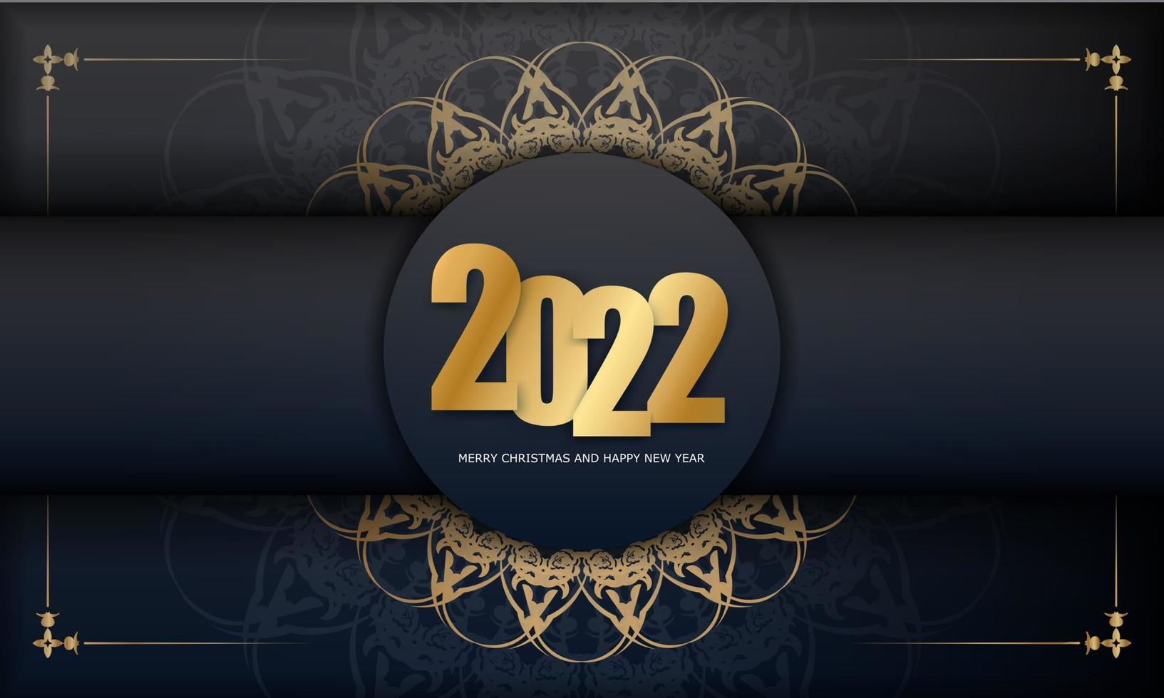 2022 Merry Christmas Black Greeting Card with Luxurious Gold Ornament vector