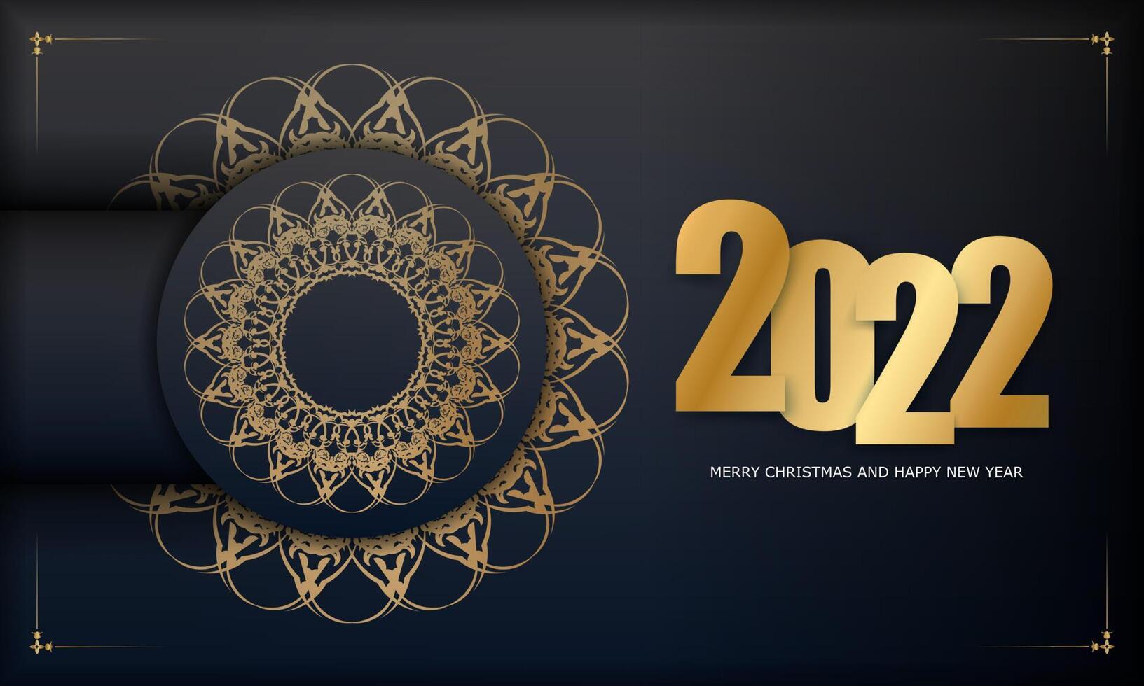 2022 Merry Christmas Black Greeting Card with Luxury Gold Pattern vector