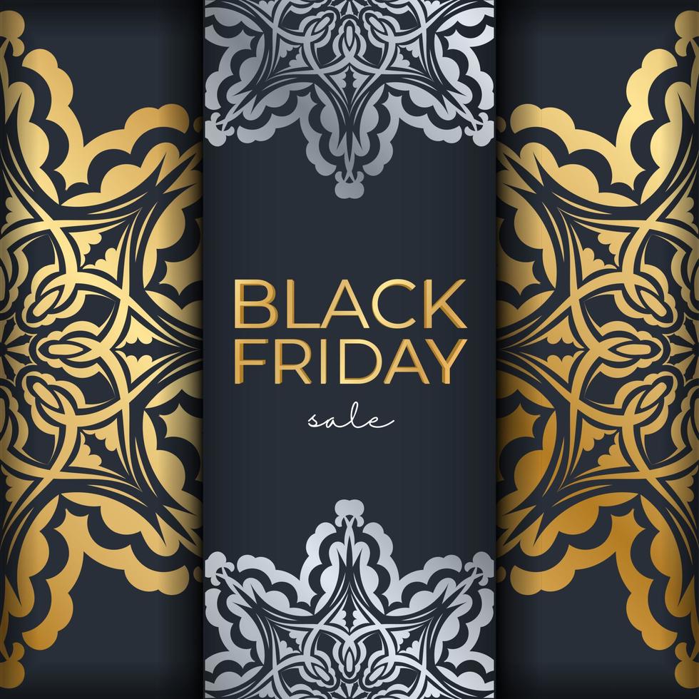 Dark blue black friday sale advertising template with geometric gold pattern vector