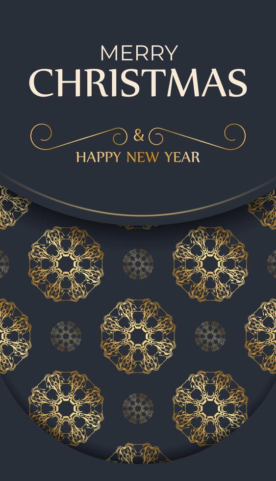 Christmas card with gold ornament pattern on dark blue background vector