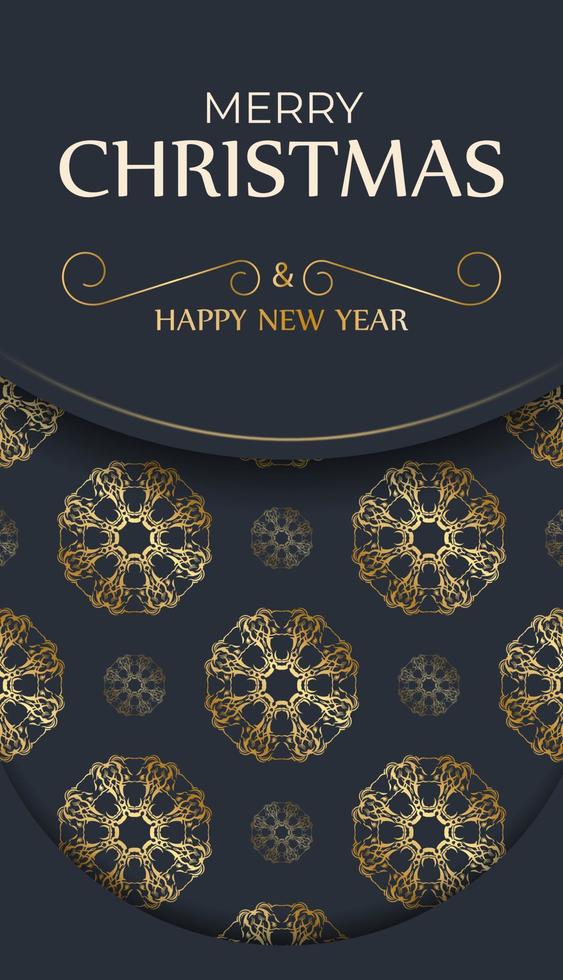 plantilla de folleto de feliz año nuevo azul oscuro con patrón azul de invierno vector