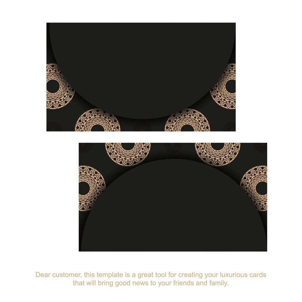 Black business card with brown vintage ornament vector